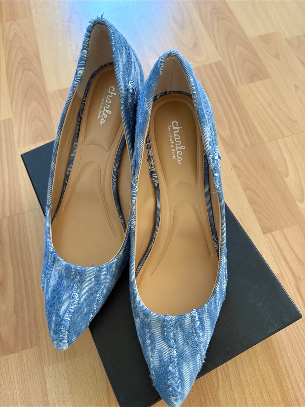 Charles by Charles David Distressed Denim Pointed-Toe Heels - Blue